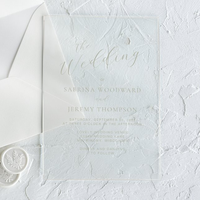 Elegante Hochzeit der Grünen Kalligraphie Acryleinladungen (Von Creator hochgeladen)