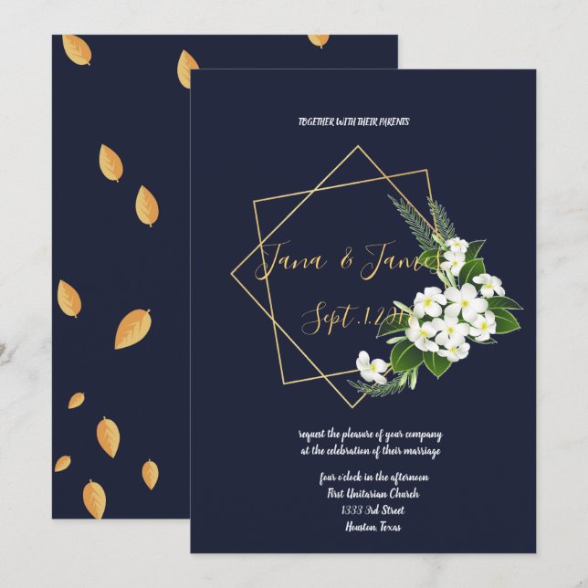 Elegante Hochzeit der klassischen Marine Geometris Einladung (Vorne/Hinten)
