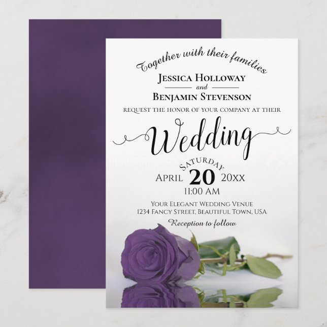 Elegante Hochzeit der Lila Amethyst-Rose Einladung (Vorne/Hinten)