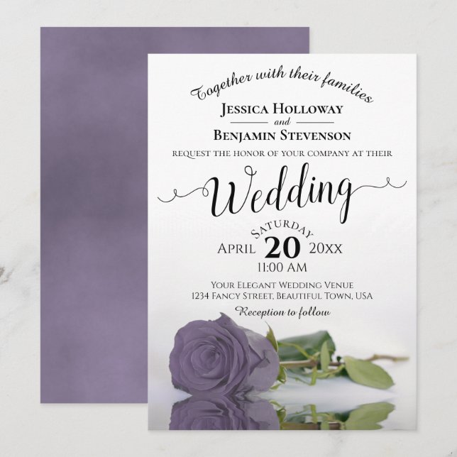 Elegante Hochzeit der Lila Rose Dusty Einladung (Vorne/Hinten)
