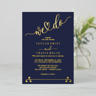 Elegante Hochzeit der Marine & Gold Foil "We Do" Folieneinladung