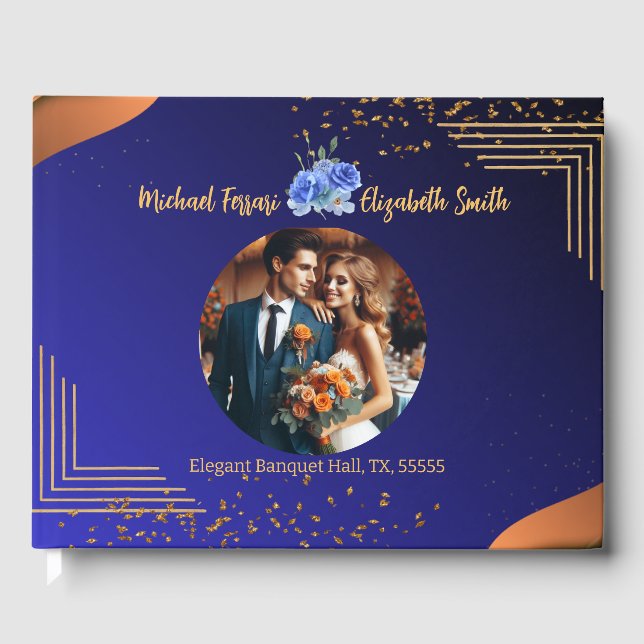 Elegante Hochzeit der Marine und Burnt Orange Gästebuch (Vorderseite)