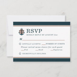 Elegante Hochzeit der Nautischen Marine RSVP Karte