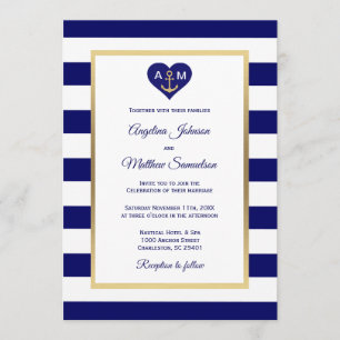 Elegante Hochzeit der Navy Blue Gold Herz Einladung