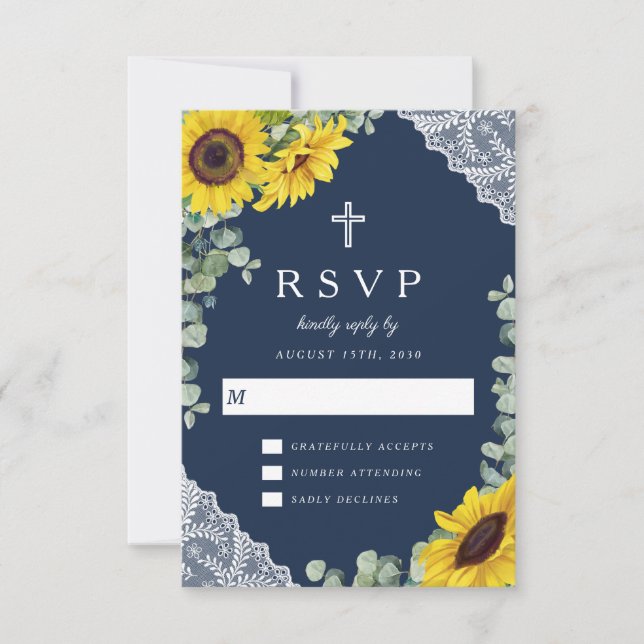 Elegante Hochzeit der religiösen Navy mit blauen S RSVP Karte (Vorderseite)