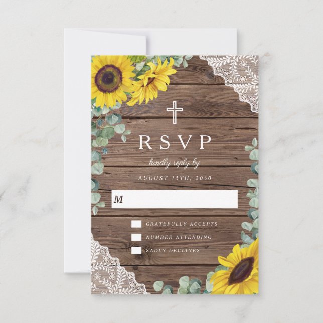 Elegante Hochzeit der religiösen Sonnenblumen RSVP Karte (Vorderseite)