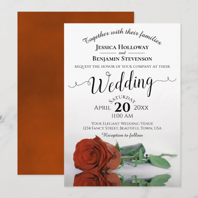 Elegante Hochzeit der Rostkolonie-Rose Einladung (Vorne/Hinten)