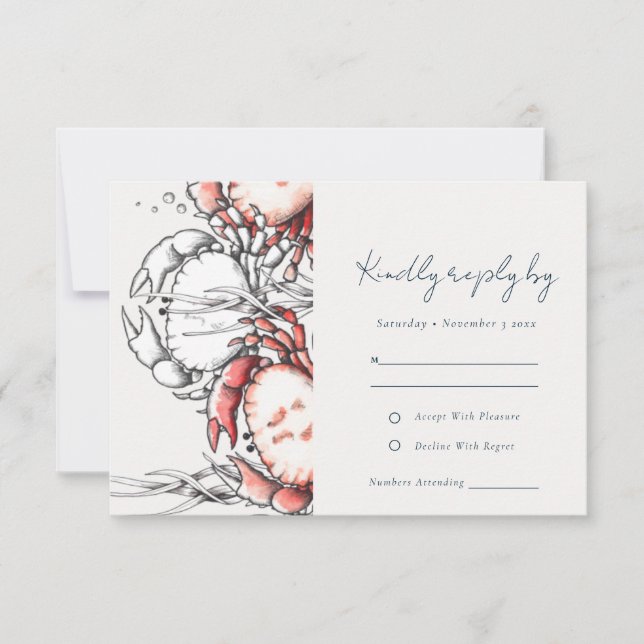 Elegante Hochzeit der Roten Marine RSVP Karte (Vorderseite)