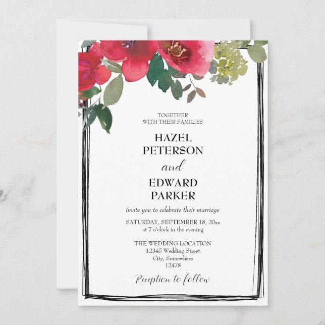 Elegante Hochzeit der Roten Rose Einladung (Vorderseite)