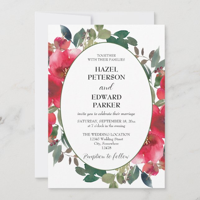 Elegante Hochzeit der Roten Rose Einladung (Vorderseite)