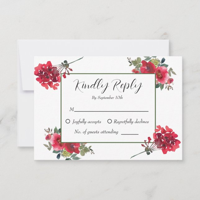 Elegante Hochzeit der Roten Rose RSVP Karte (Vorderseite)