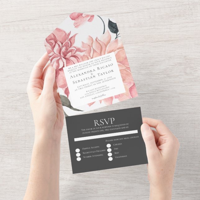 Elegante Hochzeit der Wasserfarben All In One Einladung (Abreißen)