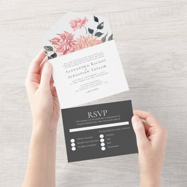 Elegante Hochzeit der Wasserfarben All In One Einladung (Abreißen)