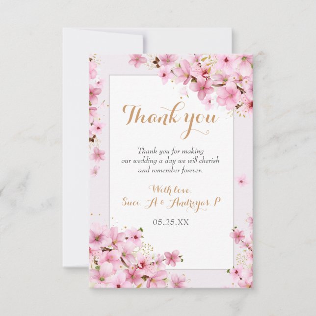Elegante Hochzeit der Wasserfarben Cherry Blossom Dankeskarte (Vorderseite)