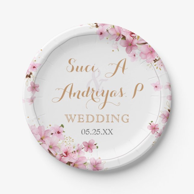 Elegante Hochzeit der Wasserfarben Cherry Blossom Pappteller (Vorderseite)