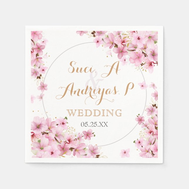 Elegante Hochzeit der Wasserfarben Cherry Blossom Serviette (Vorderseite)