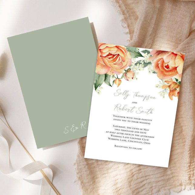 Elegante Hochzeit der Wasserfarben Einladung (Peach floral elegant invitation)