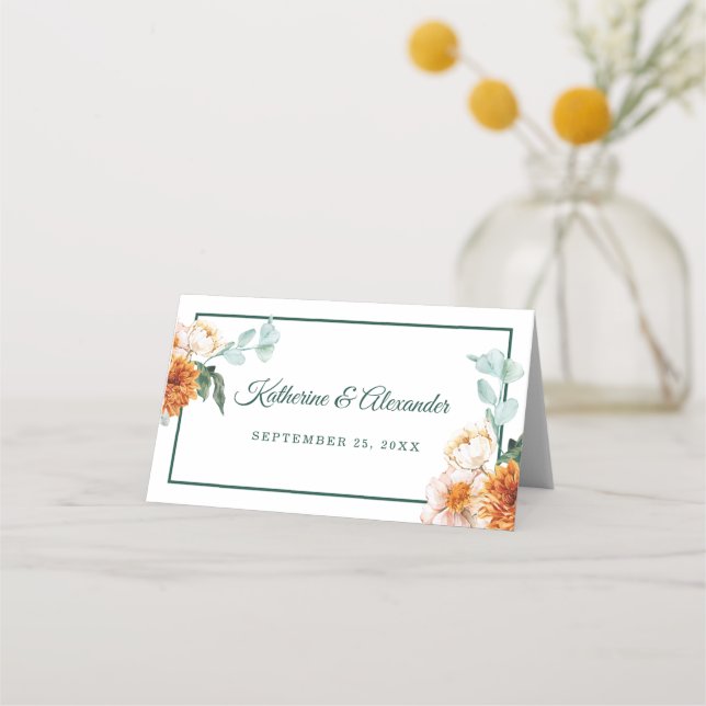 Elegante Hochzeit der Wasserfarben Herbst Platzkarte (Vorderseite)