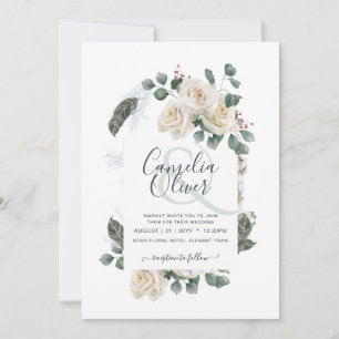 Elegante Hochzeit der Weißen Rosen, Ampere und Blu Einladung
