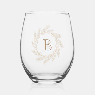 Elegante Hochzeit der Wheat Wreath Monogram Weinglas Ohne Stiel