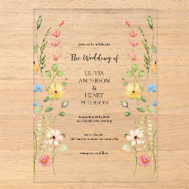 Elegante Hochzeit der Wildblume Garden Acryleinladungen