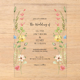 Elegante Hochzeit der Wildblume Garden Acryleinladungen