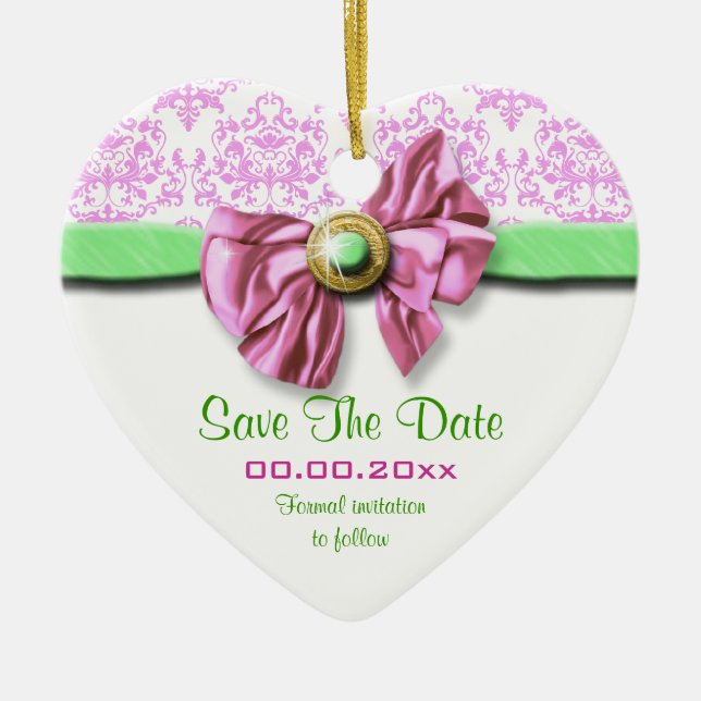 Elegante Hochzeit des rosa weißen grünen Damastes Keramik Ornament (Vorne)