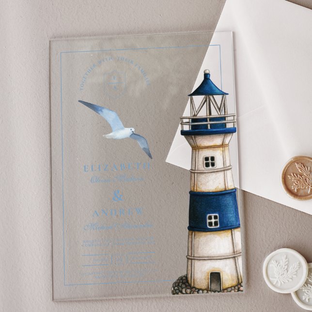 Elegante Hochzeit des Wasserfarben-Leuchtturms Acryleinladungen (Von Creator hochgeladen)