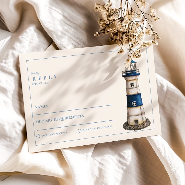 Elegante Hochzeit des Wasserfarben-Leuchtturms RSVP Karte (Von Creator hochgeladen)