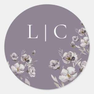 Elegante Hochzeit dunkle lila Aquarellfarben Blume Runder Aufkleber
