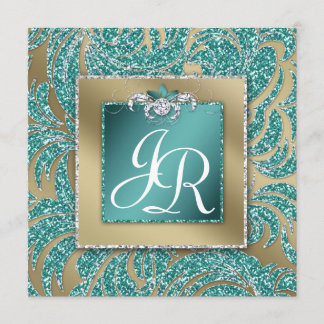 Elegante Hochzeit Einladendes Leaf Aquamarines Spa Einladung