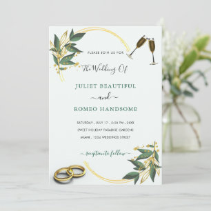 Elegante Hochzeit Einladung Gold Blätter Rings Toa