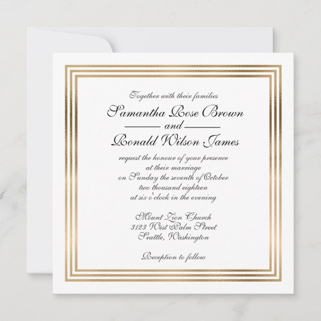 Elegante Hochzeit Einladung mit Goldfolie (Vorderseite)