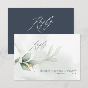 Elegante Hochzeit eukalyptus botanische Marine RSVP Karte