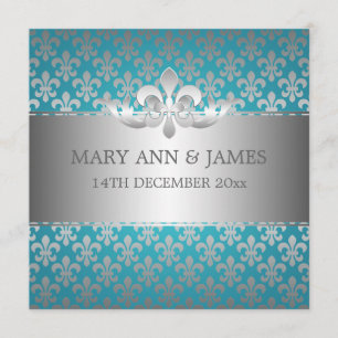 Elegante Hochzeit Fleur De Lis Blau Einladung