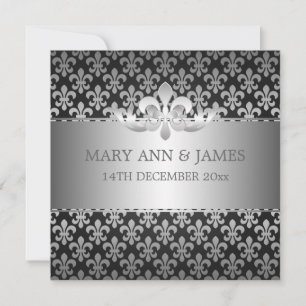 Elegante Hochzeit Fleur De Lis Schwarz Einladung