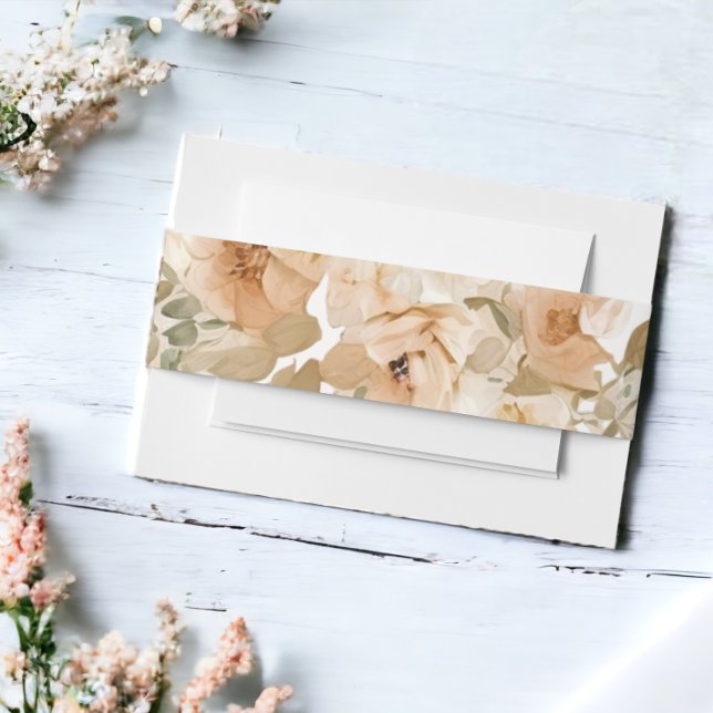 Elegante Hochzeit floriert grün und pfirsichfarben Einladungsbanderole (Elegant Wedding Floral Muted Green And Peach Invitation Belly Bands from Ricaso)