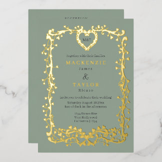 Elegante Hochzeit Französischer Rahmen Herz QR-Cod Folieneinladung
