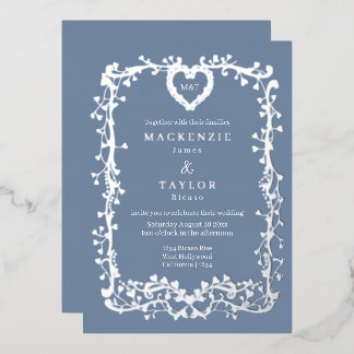 Elegante Hochzeit French Frame Herz Folieneinladung