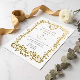 Elegante Hochzeit French Frame Herz  Folieneinladung