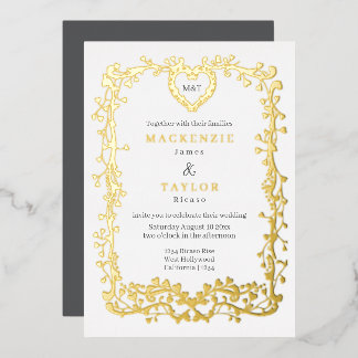 Elegante Hochzeit French Frame Herz Folieneinladung