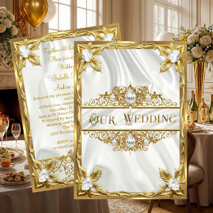 Elegante Hochzeit Gold Seide Weiße Diamanten Edels Einladung