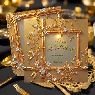 Elegante Hochzeit Goldene Blumenbambus Elite Golde Einladung