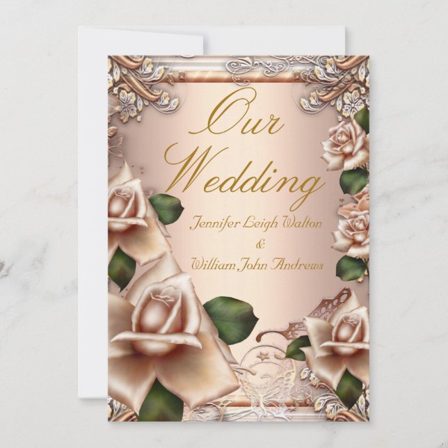 Elegante Hochzeit Hübsch Beige Creme Gold Rose Einladung (Vorderseite)