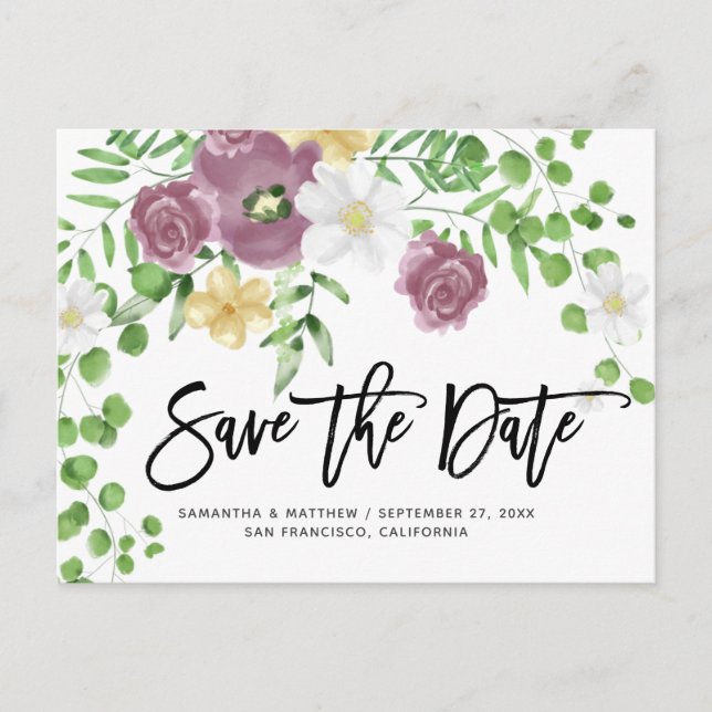 Elegante Hochzeit im Blumengarten Save the Date Postkarte (Vorderseite)