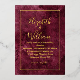 Elegante Hochzeit im Burgund und im Gold Watercolo Folieneinladung