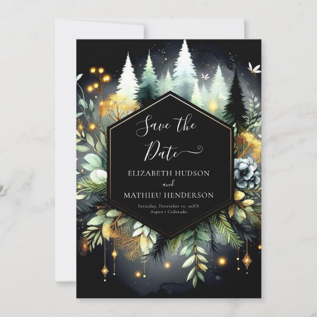 Elegante Hochzeit im faszinierenden Wald Save The Date (Vorderseite)
