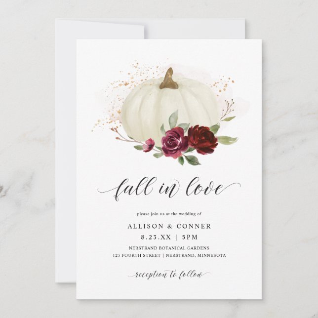 Elegante Hochzeit im Herbst Pumpkin Burgundy Rose Einladung (Vorderseite)