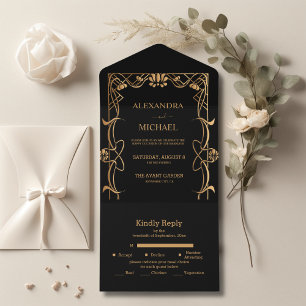 Elegante Hochzeit im Jugendstil All In One Einladung