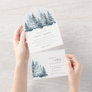 Elegante Hochzeit im Winterwald Pine All In One Einladung